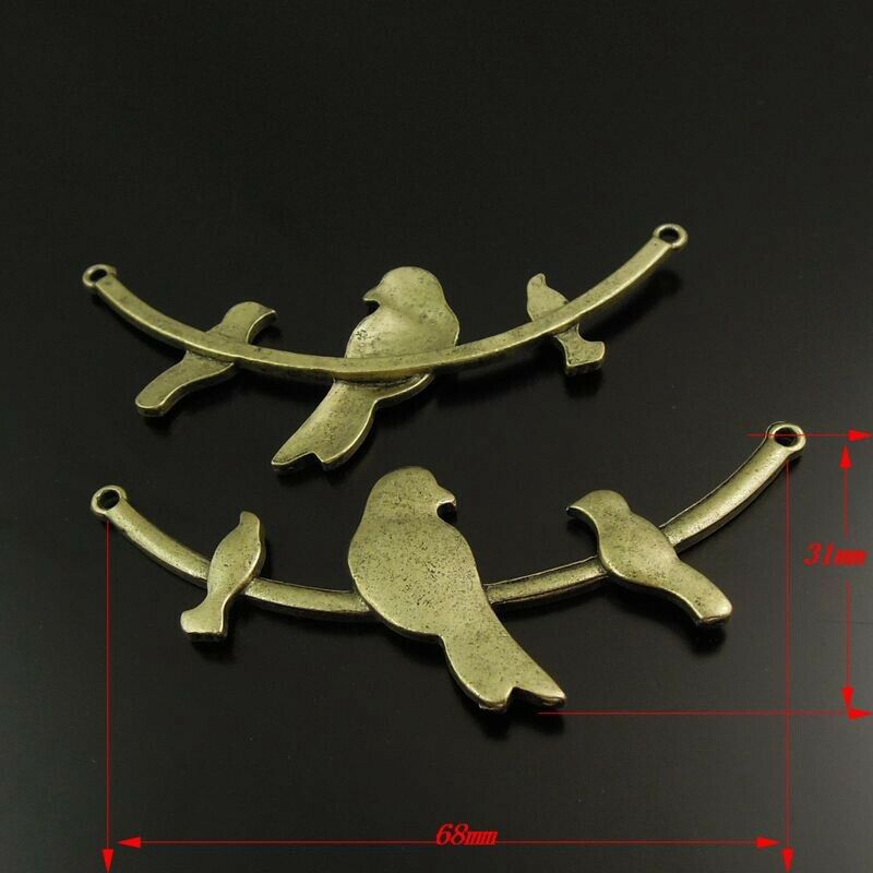 10pcs Antiqued Bronze Alloy Charm Birds On Tree Branch Pendant Connector 68*31mm