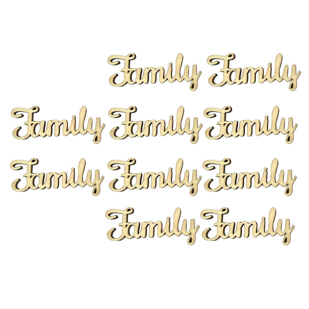 10 Sets Wood Engraved Unpainted Letters Family Embellishments Crafts Decors