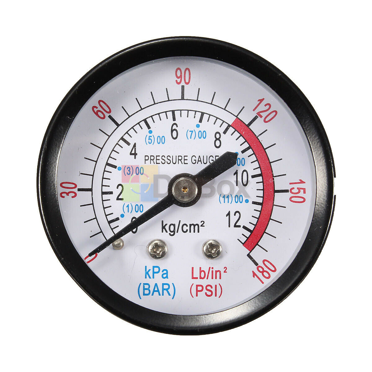 1/4'' BSP Thread Bar Air Pressure Gauge 0-180PSI 0-12Kpa Compressor Iron Case