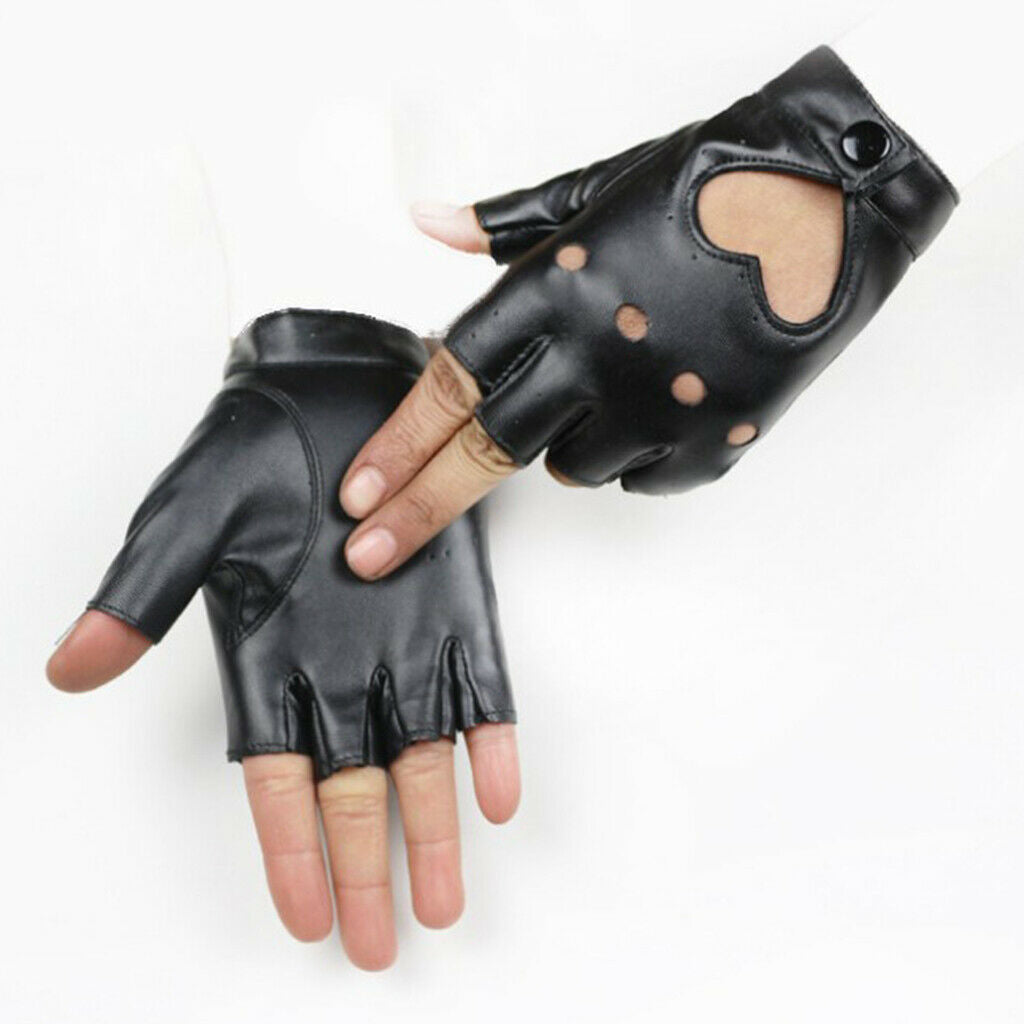 2x Trendy Fingerless Gloves Leather Hollow Mitten Punk Rock Driving Gloves