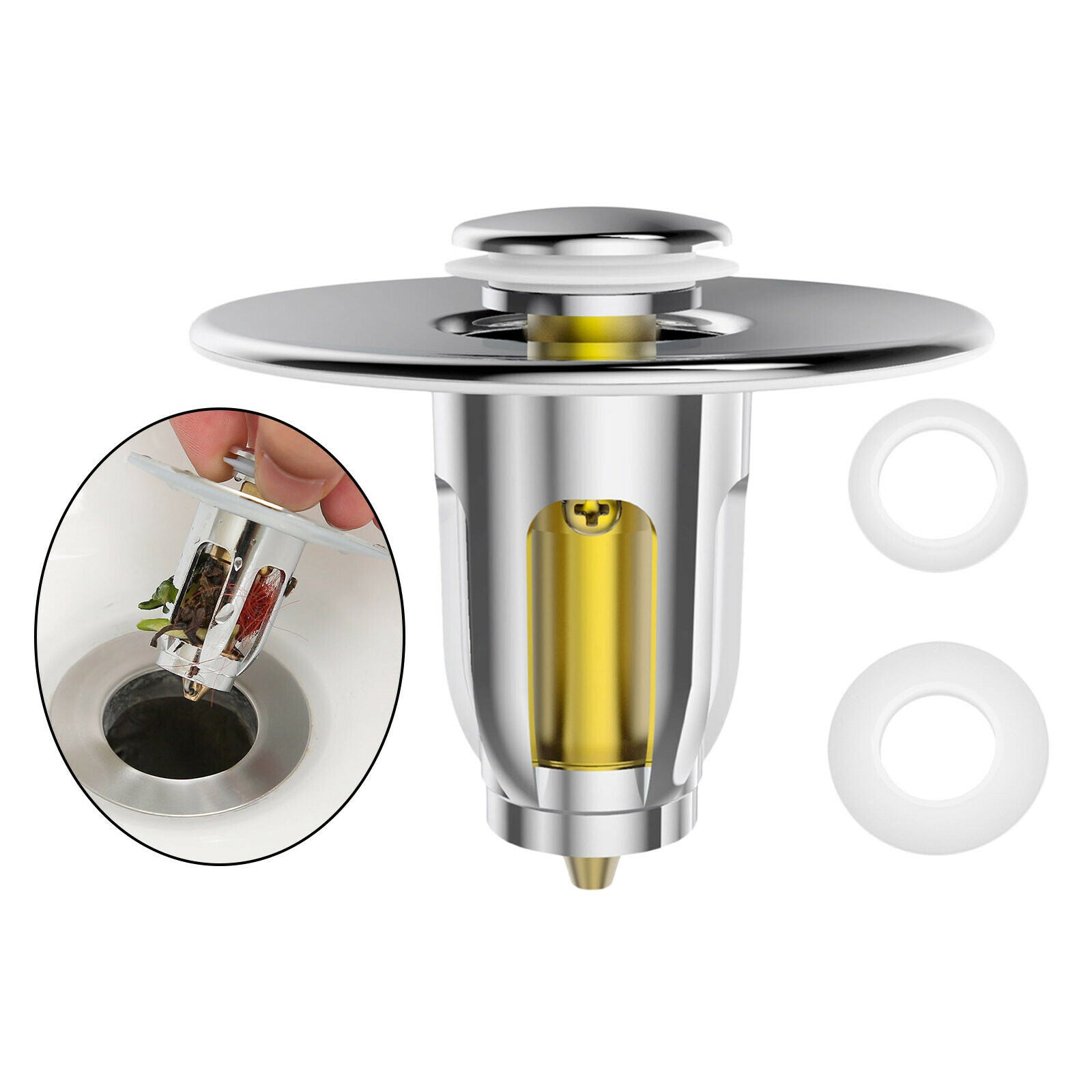 Bounce Drain Filter No Overflow with Filter Basket for Bathtub Wash Basin