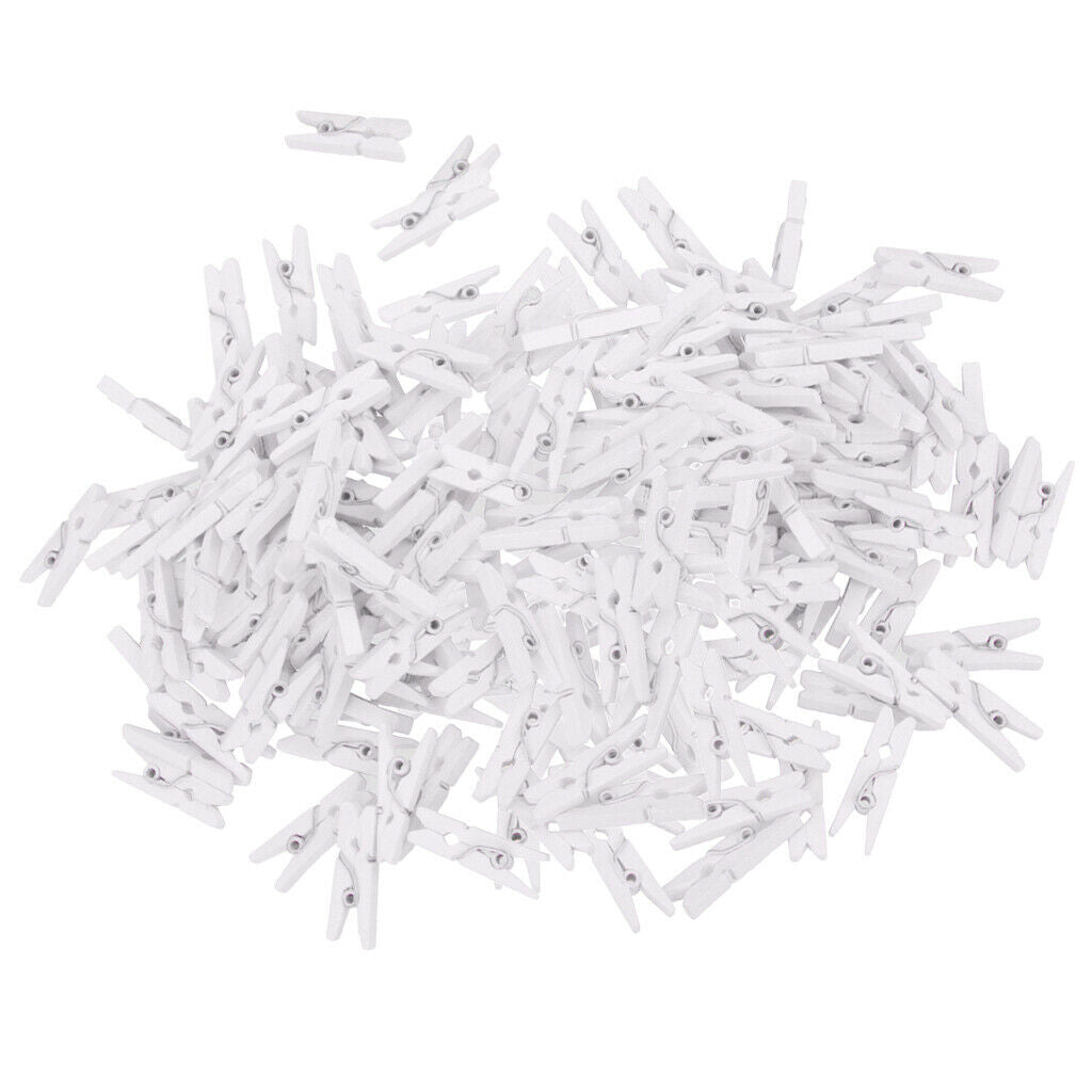 100Pieces White Mini Wooden Clips Clothes Photo Paper Peg Clothespin Craft Clips
