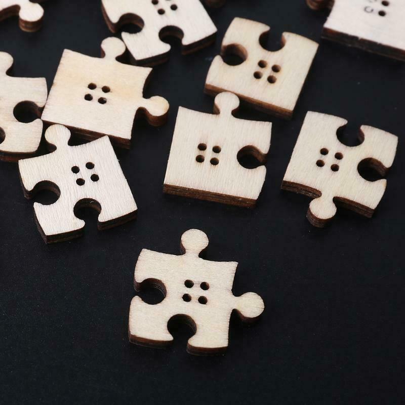 90 Pcs/Pack Unfinished Wooden Jigsaw Buttons with Holes Freeform Blank Puzzles