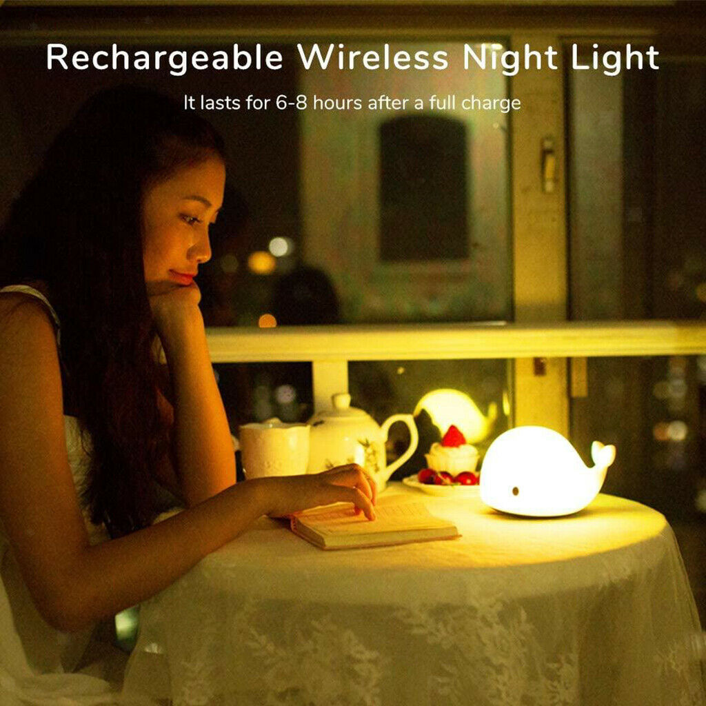Cute Whale Touch Sensor Night Light Dimmable Children Nursery Bedside Lamp