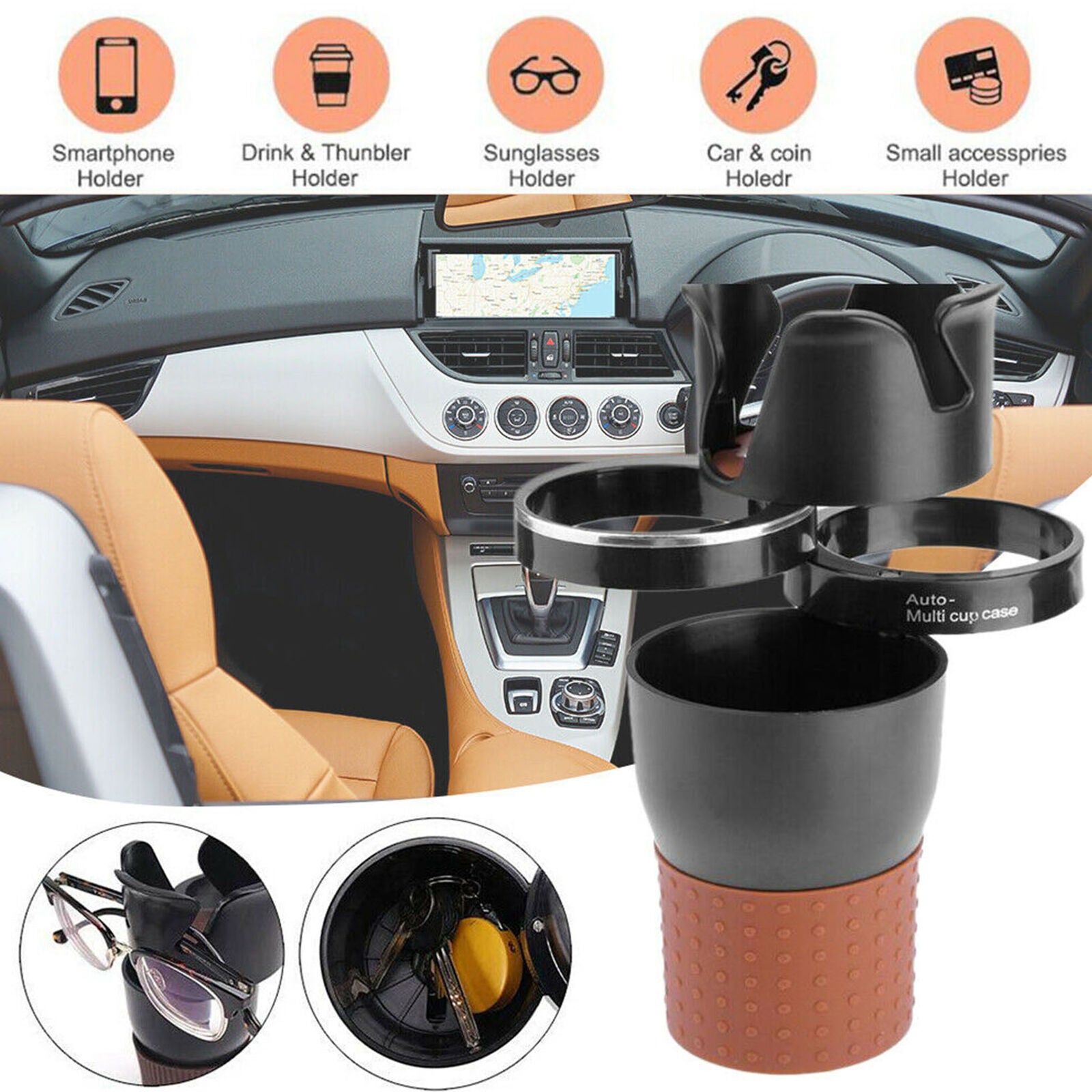 Multi-functional 4 in 1 Car Cup Holder Vehicle-Mounted Water Cup Drink Holder