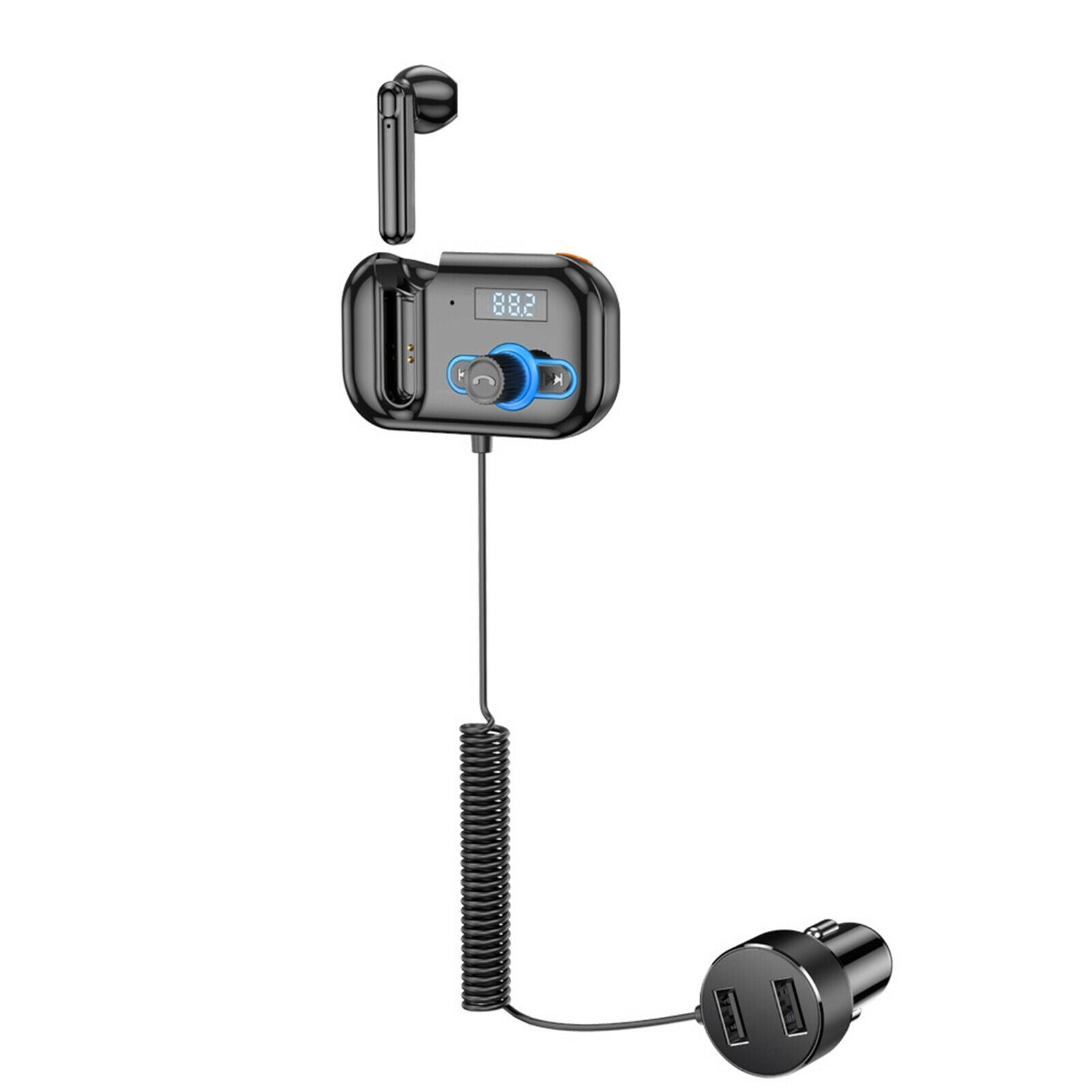 Car Charger Adapter FM Transmitter With Headset Multiport Dual USB Port