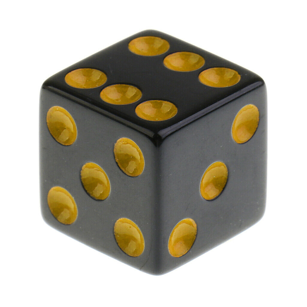 Set of 10 Six Sided Opaque D6 16mm Standard Dice Die Black with Yellow Pips