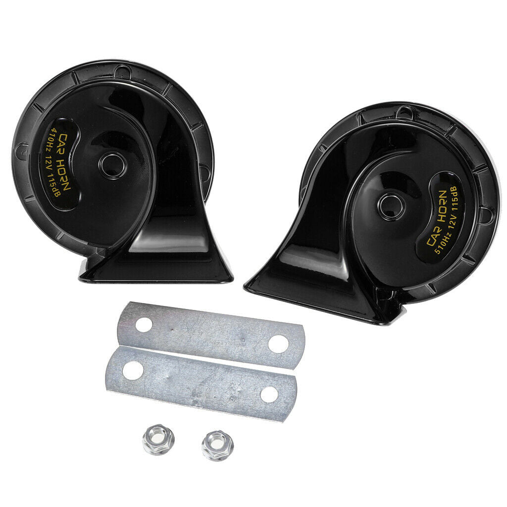 2 Pieces 12V 115 DB Universal Car Snail Horns High Bass Basin Type Black