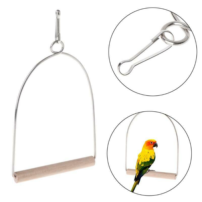 Natural Wooden Birds Perch Parrots Hanging Swing Cage Toys Stand Holder Pendant