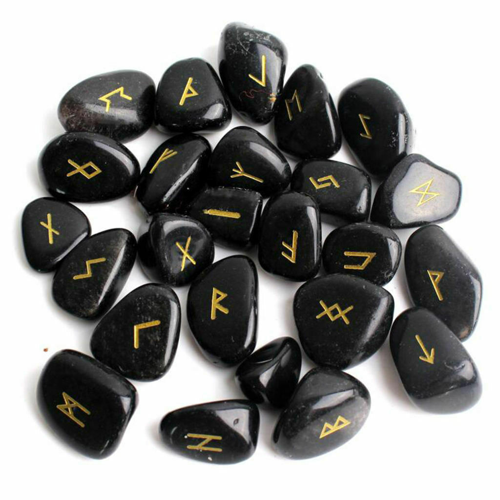 25x Divination Rune Stone Polished Energy Stones Engraved Symbol Decor