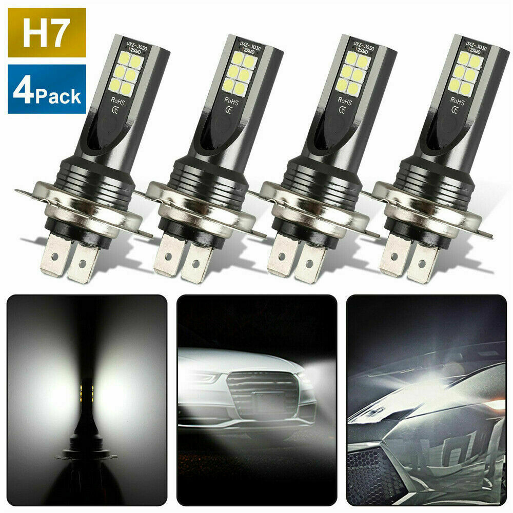 4Pcs H7 LED Headlight Bulbs Conversion Kit Hi/Lo Beam 120W 26000LM 6000K Bright