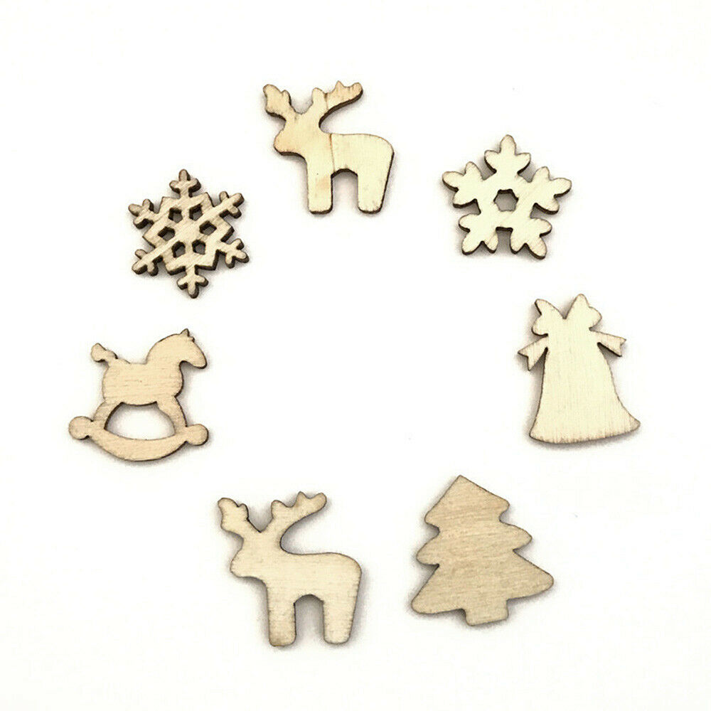 100pcs Christmas Mini Wooden Snowflake Xams Tree Deer Trojan Hanging Ornaments