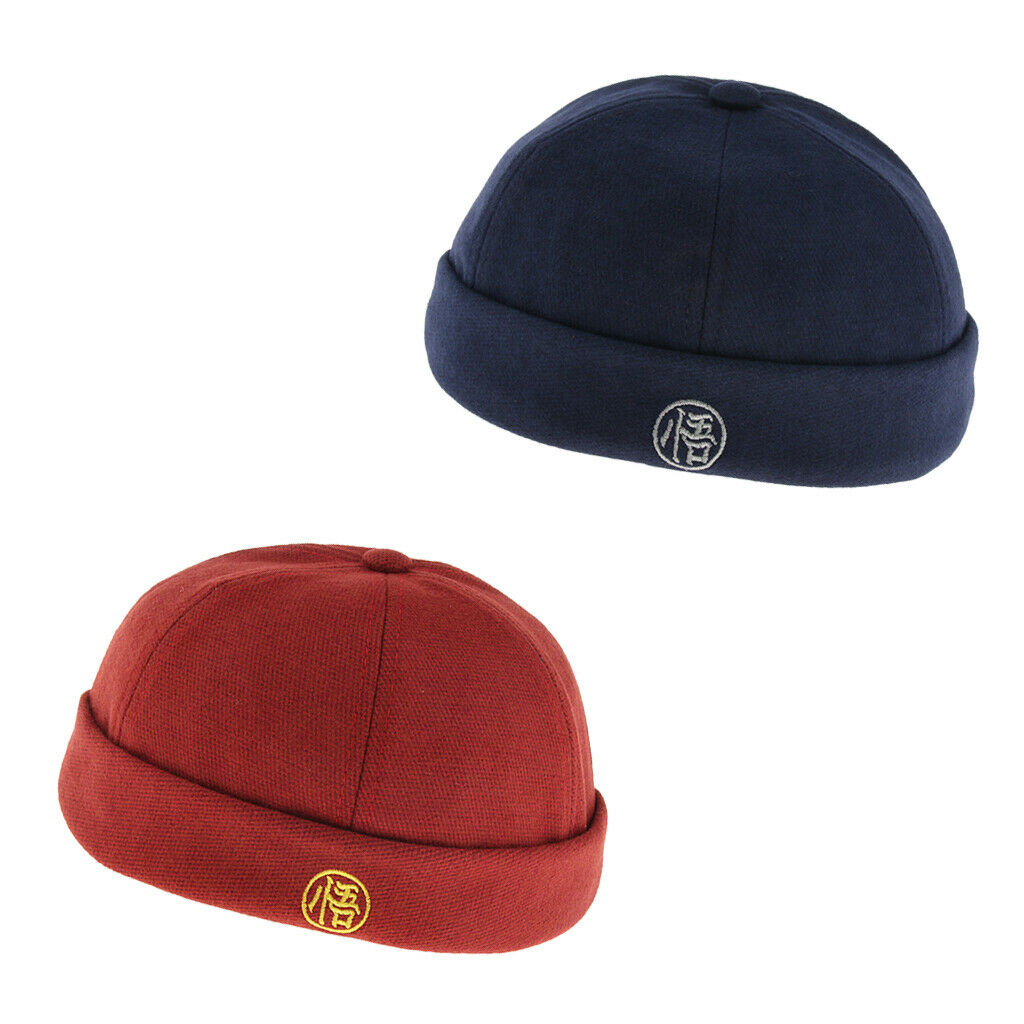 2 Pieces Mens Retro Docker Hat Wool Felt Beanie   Adjustable Navy Blue Red