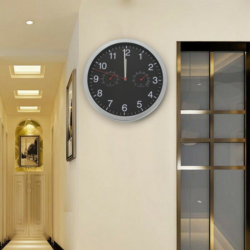 3 in 1 Silent Quartz Wall Clock Quiet Sweep Movement Thermometer Hygrometer NoW7