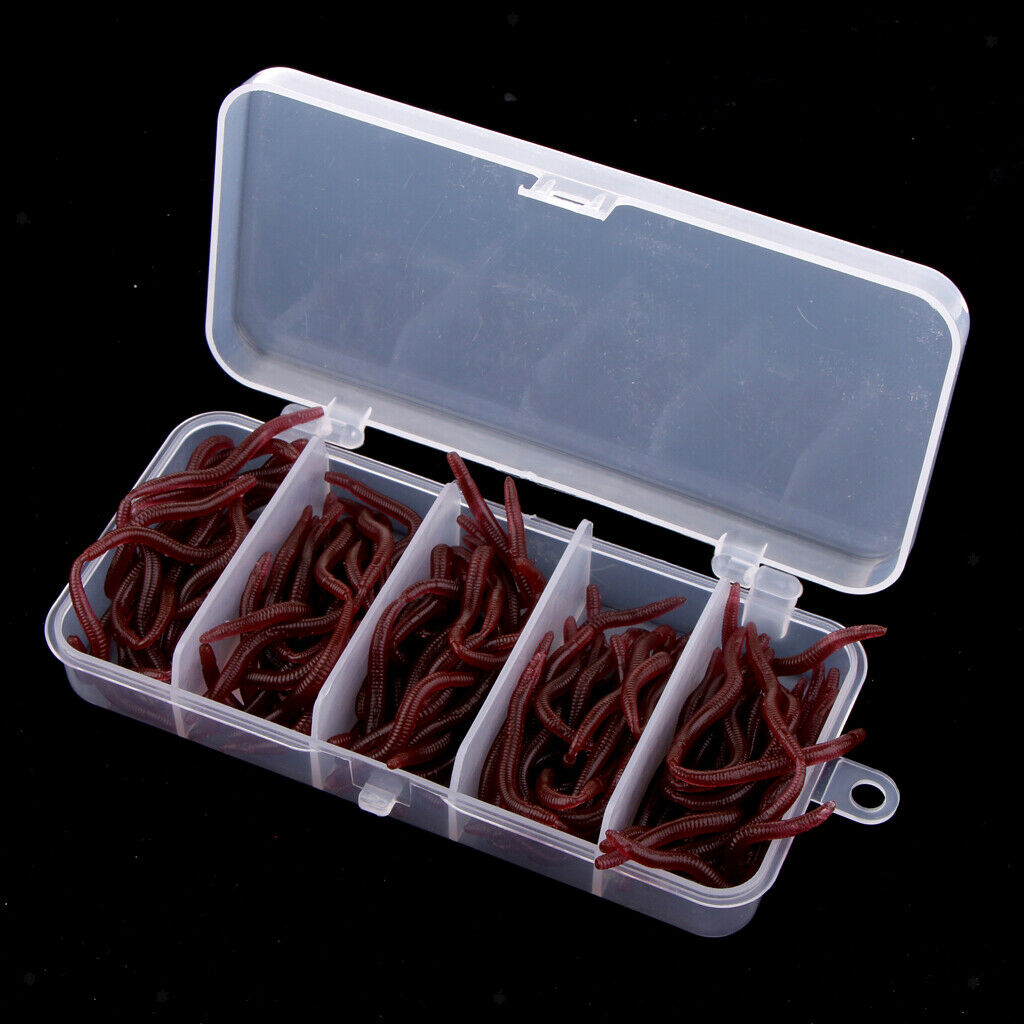 150pcs Artificial Worm Earthworm Maggot Soft Fishing Lure Hook Bait Red