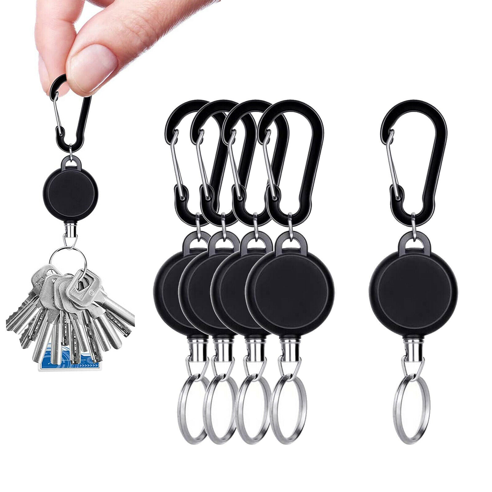5x Compact Retractable Key Chain Recoil Keychain ID Card Keeper Retainer