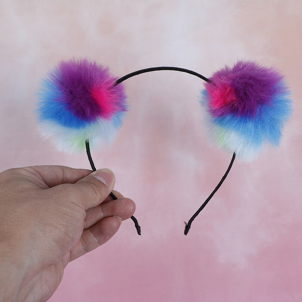 Multicolour sweet girls kids cute hairband rabbit plush big hair ball head.l8