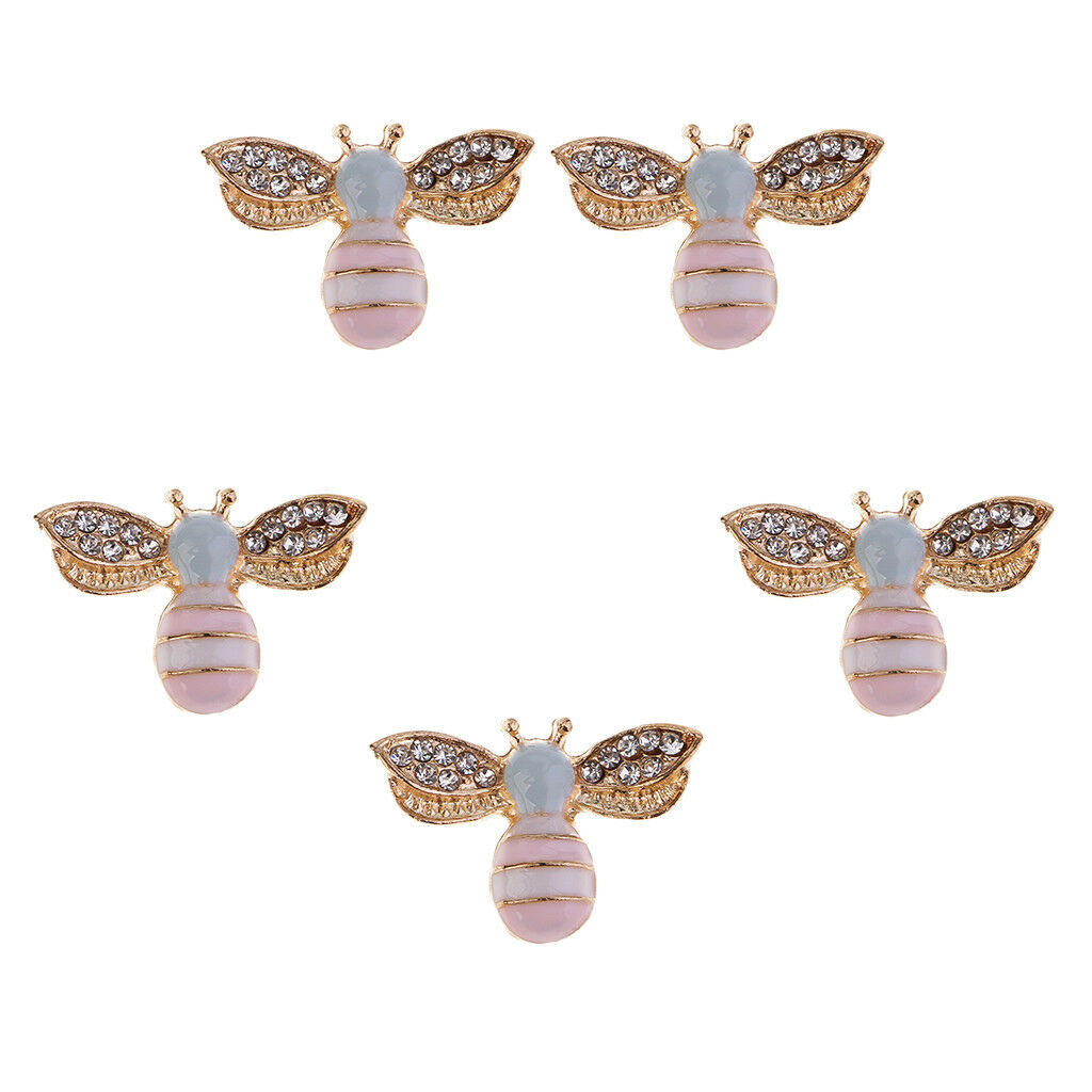 5 25x17mm Mini Bee Alloy Rhinestone Flatback Buttons Scrapbook Embellishment