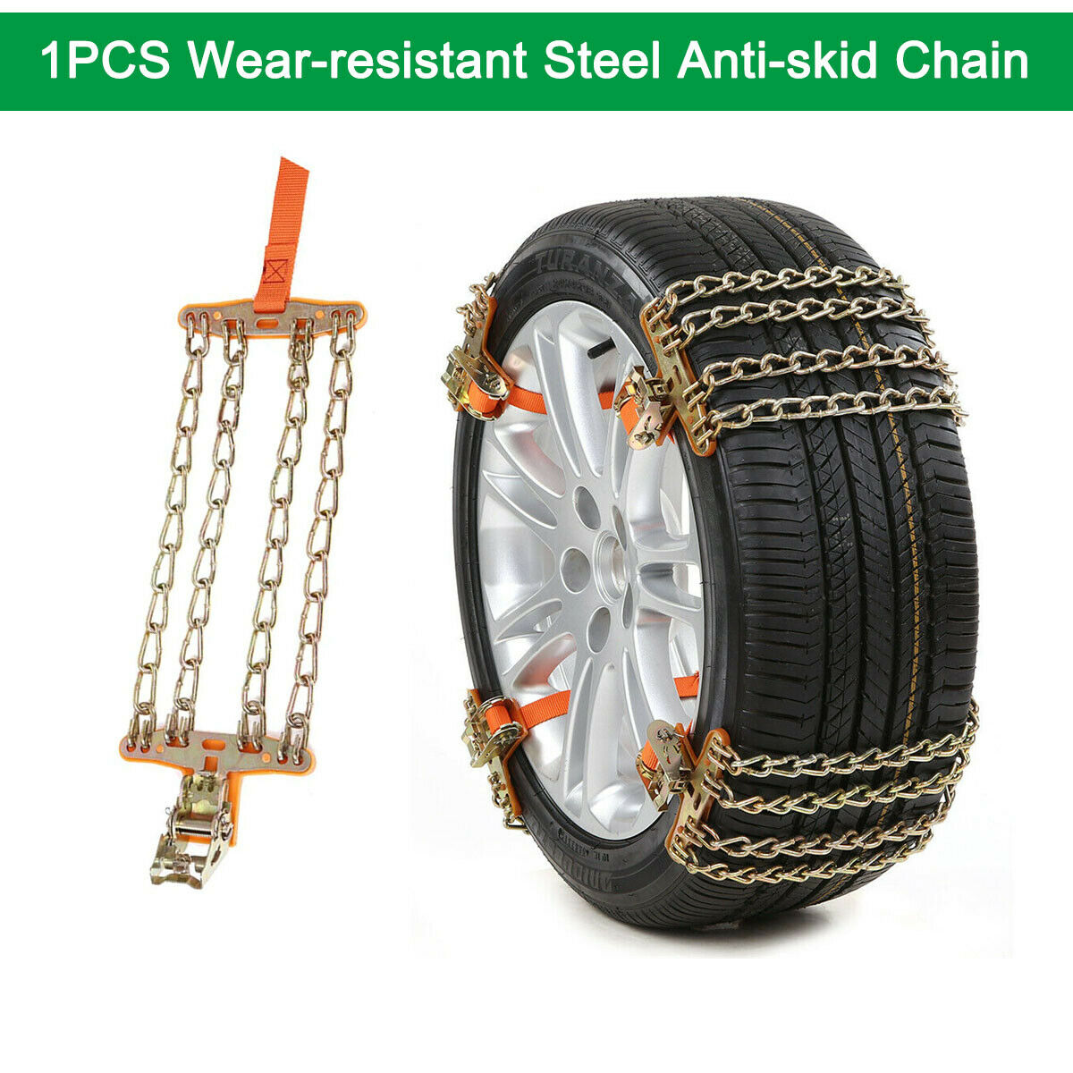 1PCS Wear-resistant Steel Car Snow Chains All Weather For 205--225 Tire Wheel