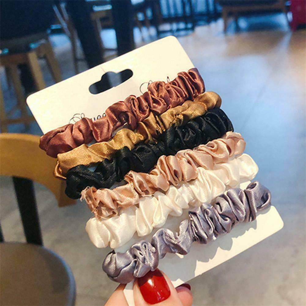 Set 6x Elastic Hair Bands Silk Satin Scrunchie Hair Ties Ponytail Holder Ropes