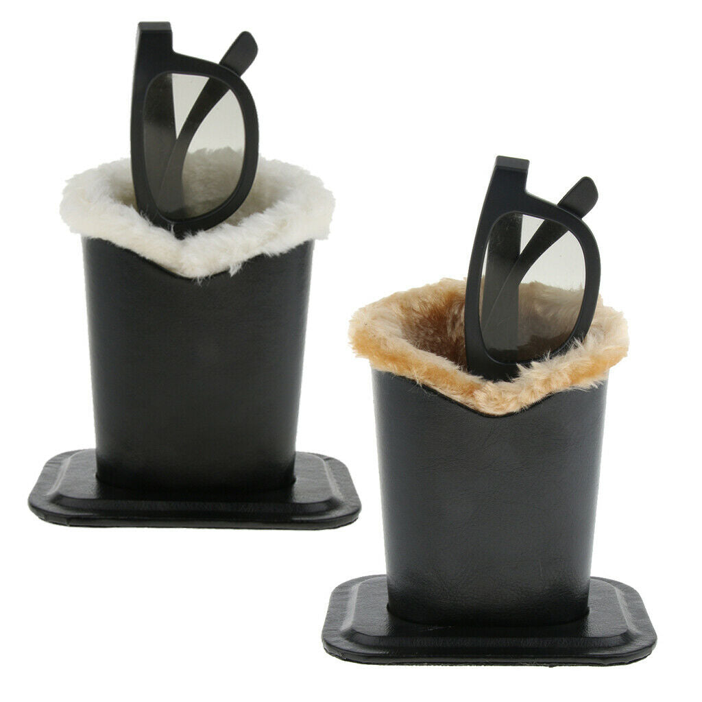 2 Pieces Plush Lined PU Eyeglasses Holder Stand Glasses Case - Pen Holder Desk