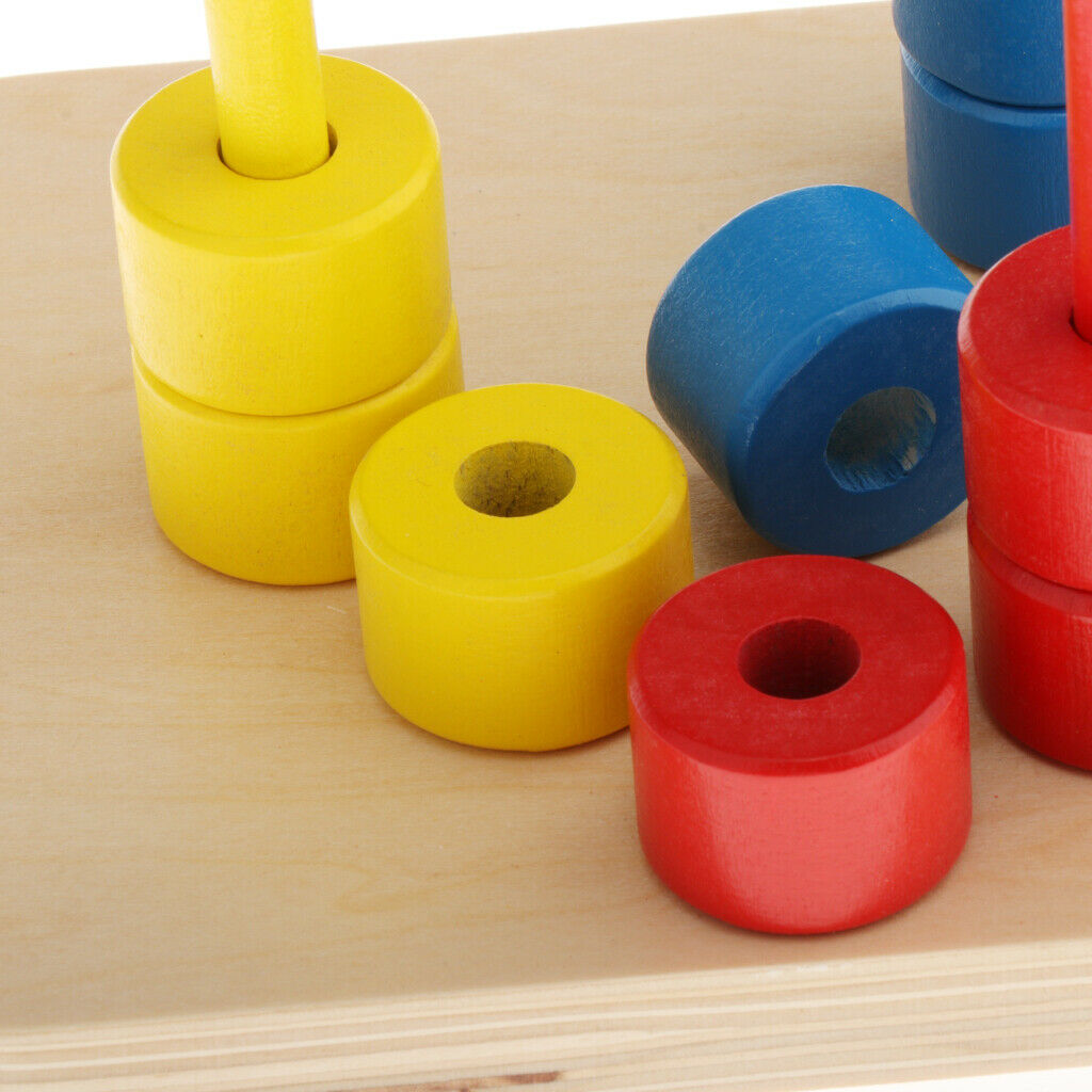 Wood 3 Colors Montessori Discs on 3 Dowel Geometry Toys Kid Math Handcrafted