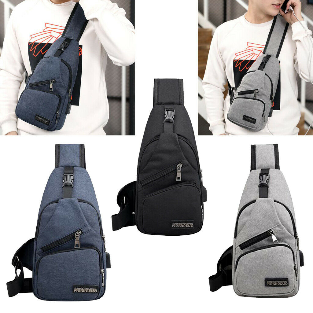 3Pcs Sling Chest Bag Chest Sling Bag with USB Charging Port Outdoor Backpack