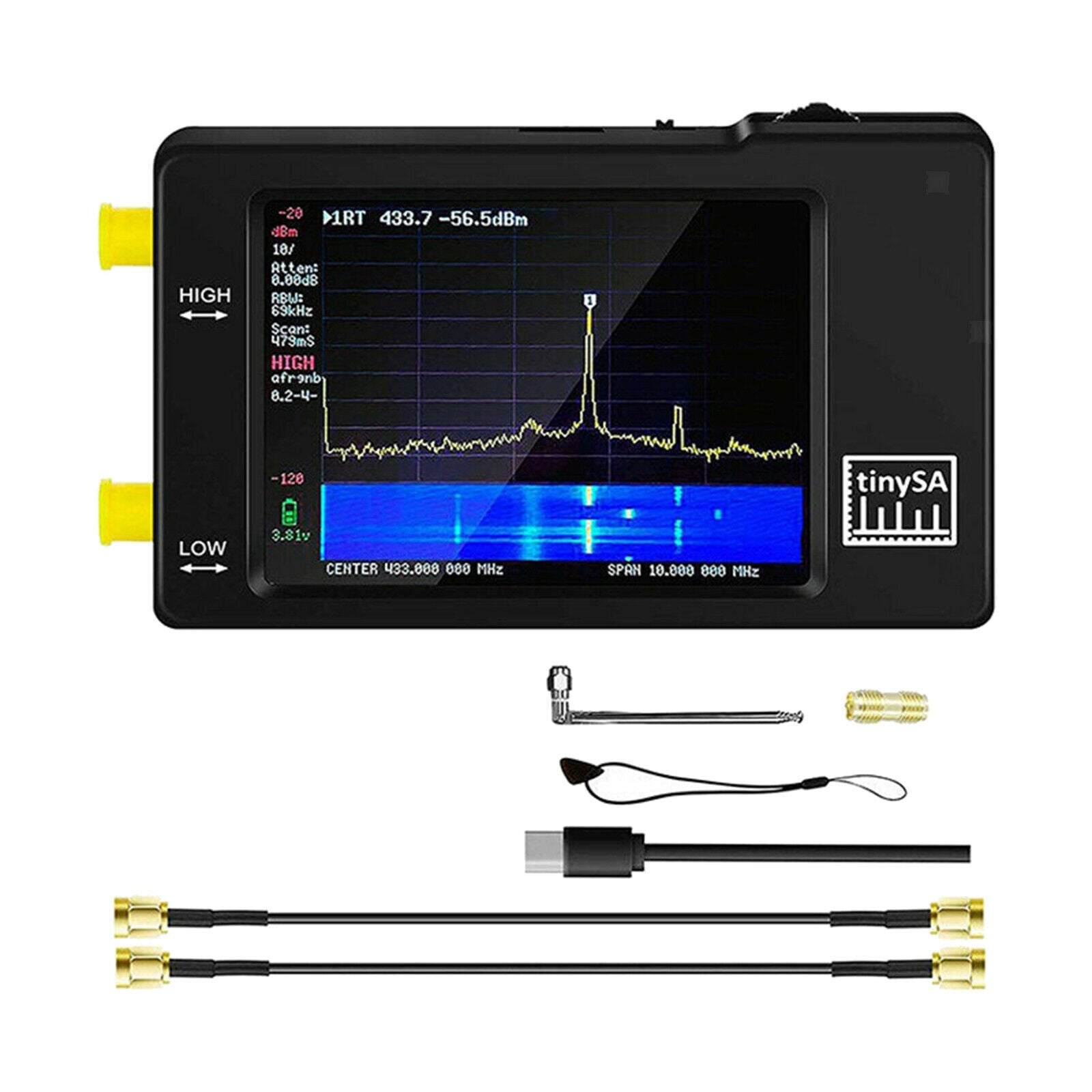 Handheld Spectrum Analyzer 2.8" Touchscreen MF/HF/VHF UHF Input w/ Antenna