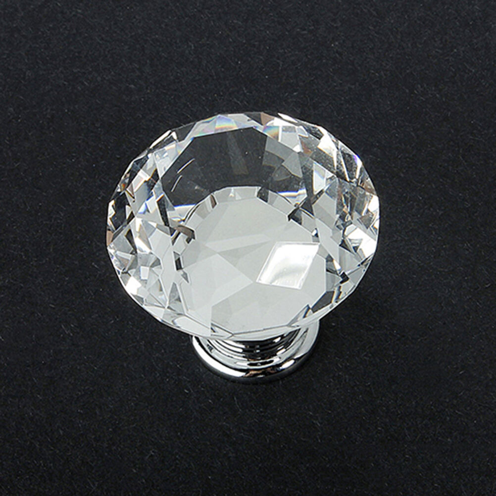10Pcs Crystal Glass Cabinet Knob Diamond Shape 30mm Drawer Cupboard Hand JvJ BU