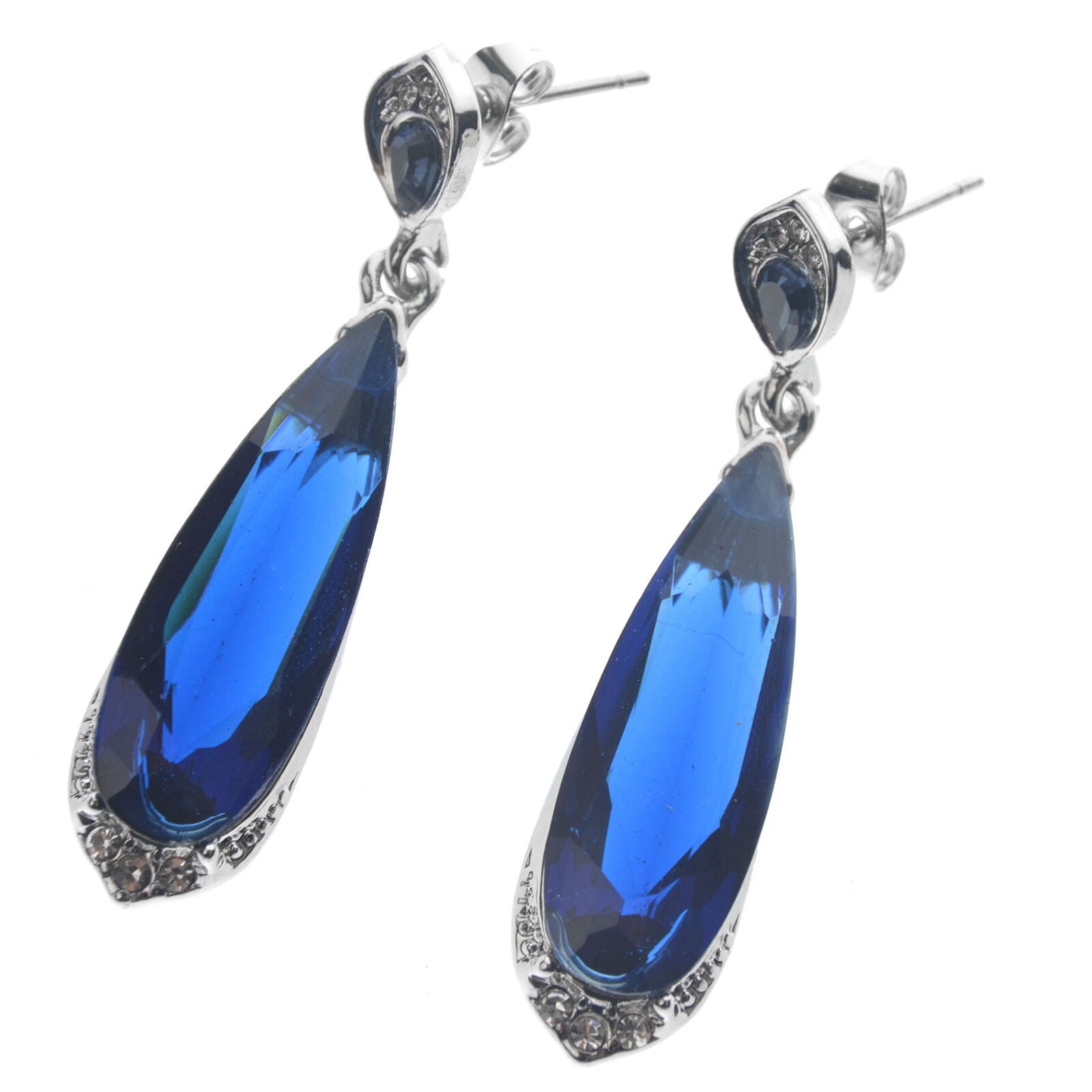 Elegant Sapphire 925 Sliver Long Earrings Studs Drop Dangle Women Wedding Party