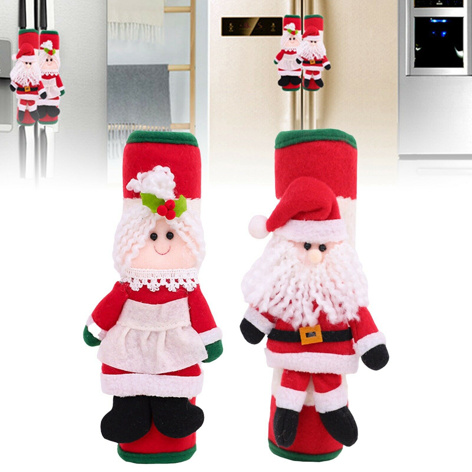 2PC Christmas Handle Covers for Fridge Microwave Oven Door Xmas Party Decor Gift