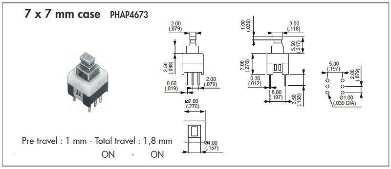 [20pcs] PHAP4673 Push Switch DPDT THT