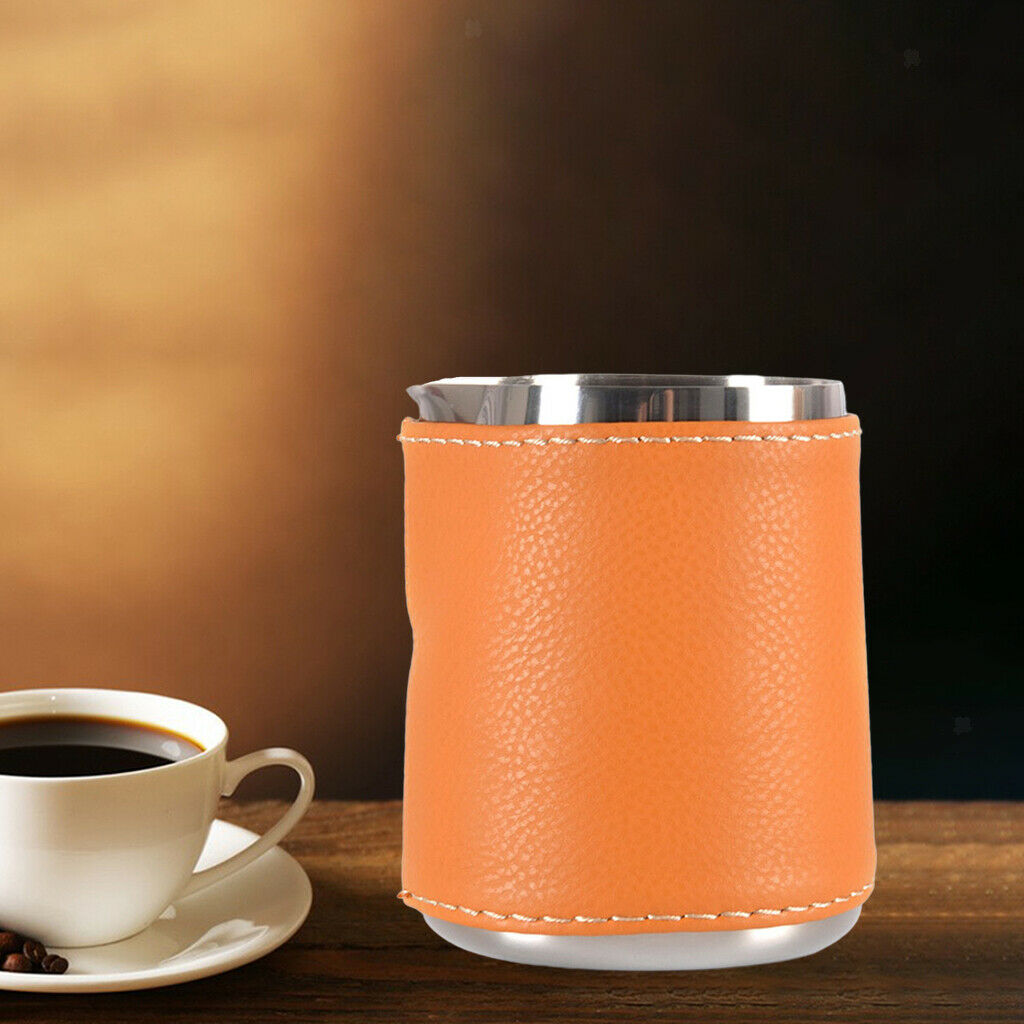 Milk Frothing Pitcher Jug with Leather Case Coffee Tools Cup 12oz/350ML