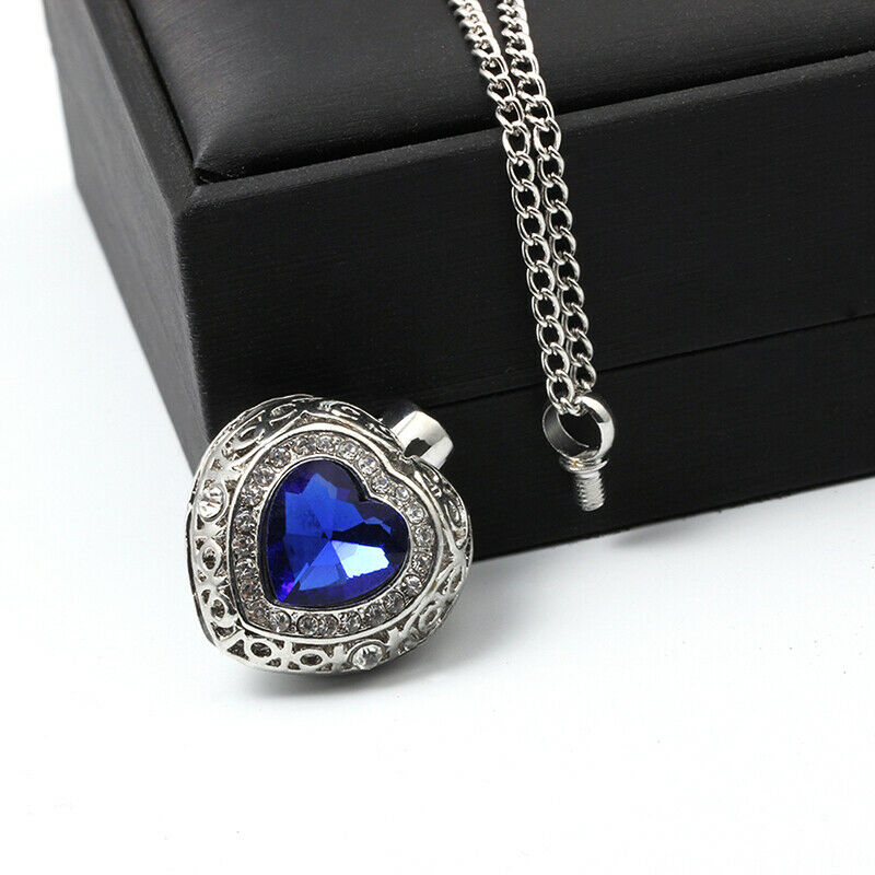 Urn Cremation Heart Blue Crystal Pendant Ash Holder Memorial Necklace Jewe.l8