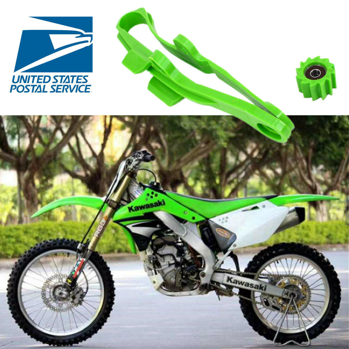 ABS Green Motorcycle Chain Slider with Lower Roller For Kawasaki KX250F 09-16