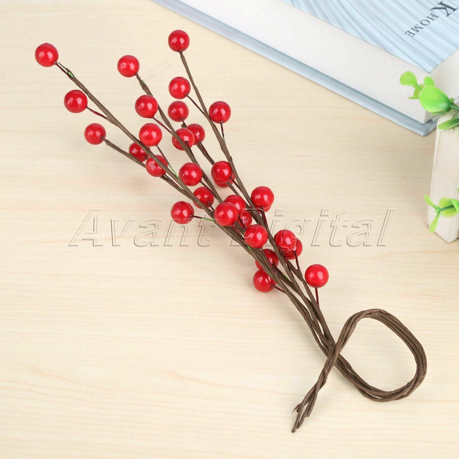 Decoration Red Artificial Holly Berries Branch DIY Christmas Berry Wreath 10Pcs