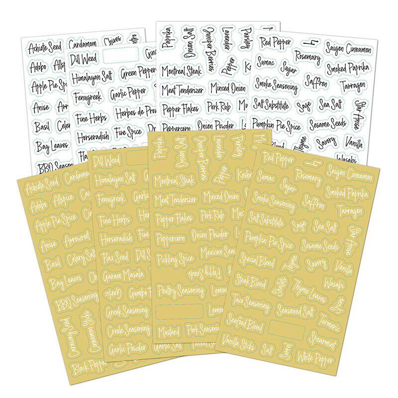 8 Sheets Label Stickers Kitchen Black and White Pantry Stickers Preprinted LFCA