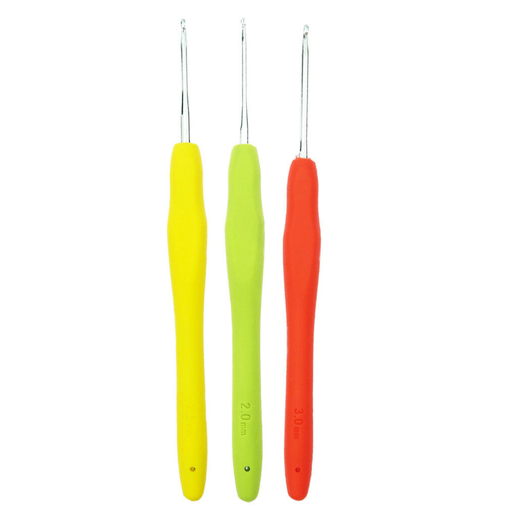 3Pcs Aluminum Crochet Hook With Soft Grip Knitting Needles 2.0mm 2.5mm 3.0mm