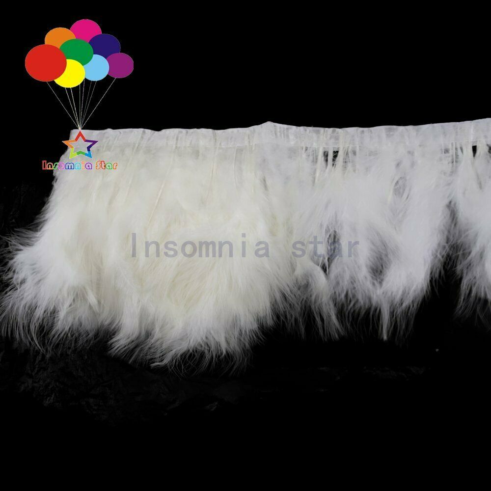 White 2Meters Fluffy Turkey feather Trim 15-17cm Dyed Marabou feathers on Ribbon