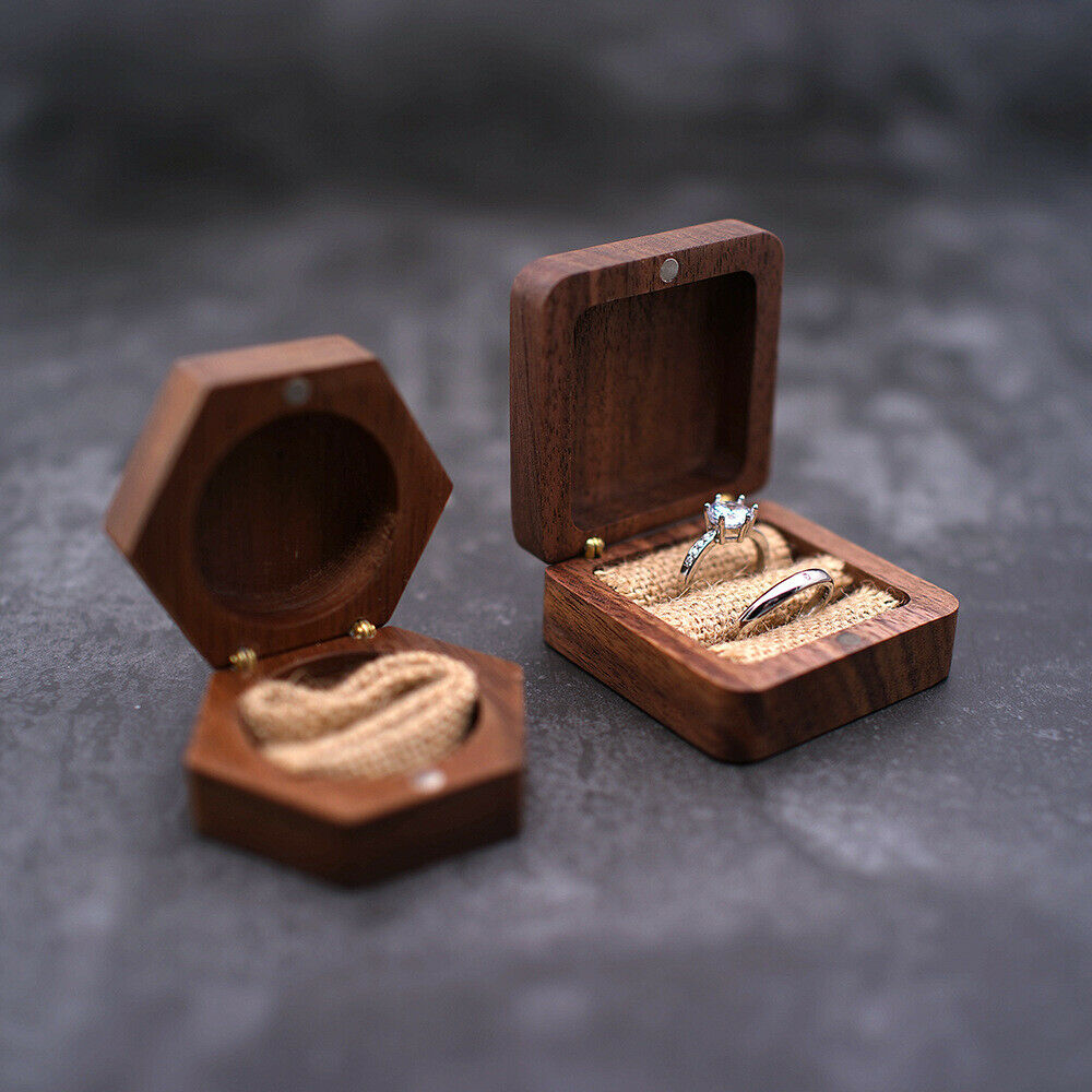 Wooden Ring Box Jewelry Storage Portable Holder Wedding Engagement Organizer DIY