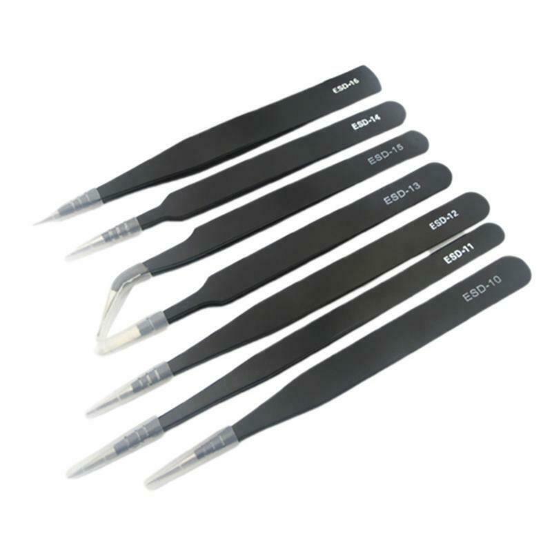 Precision Tweezers Set 7 Pieces Anti-static Stainless Steel Tweezers Kit