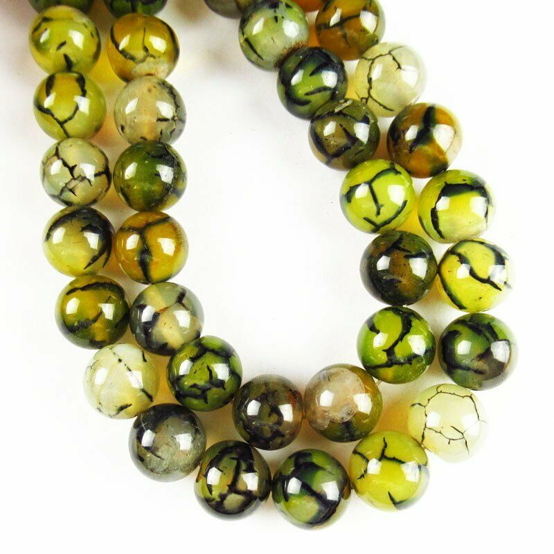 10mm Yellow Black Fire/Dragon Veins Agate Ball Loose Bead 15.5 inch A-556TZ