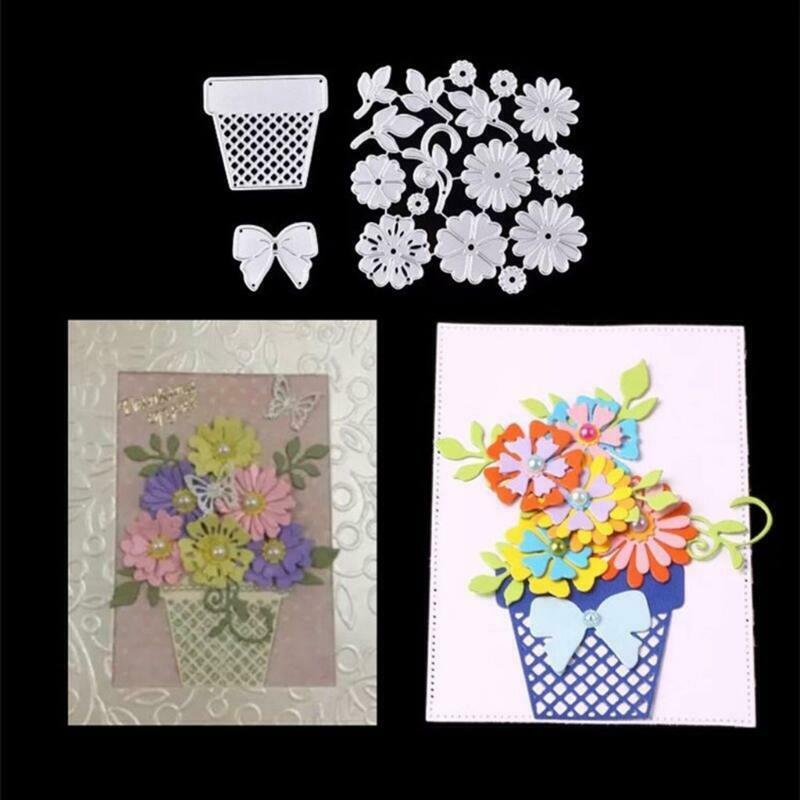 Flower Pot Metal Die Cuts Stencils Set DIY Scrapbooking Paper Crafts Cutting Die