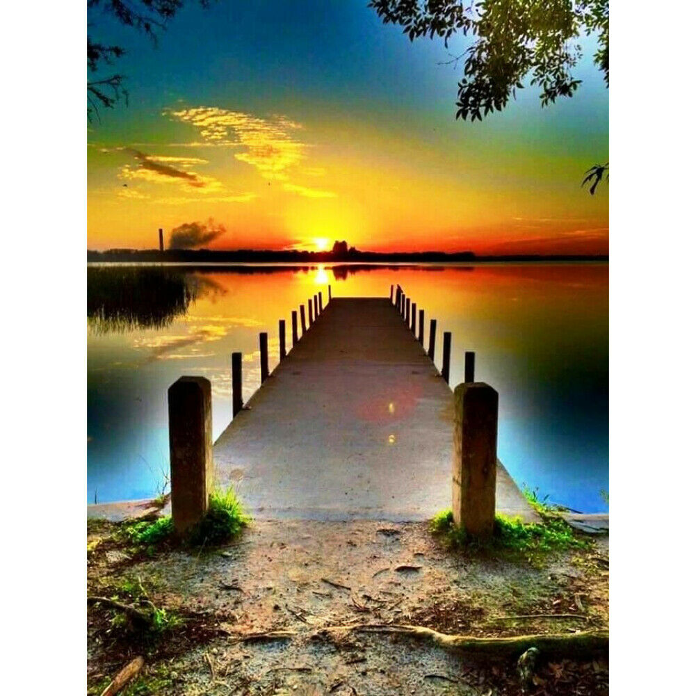 Sunset Bridge 5D Full Drill Round Diamond Painting Cross Stitch Mosaic Art @