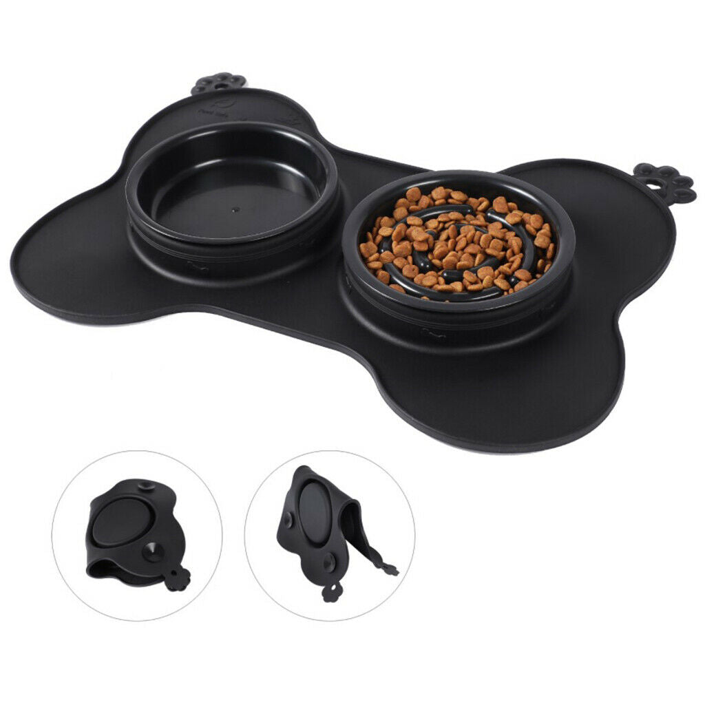 Double Dog Cat Bowls Slow Feeder Bowl Puppy Cats Kitten Bowl Dish Black S
