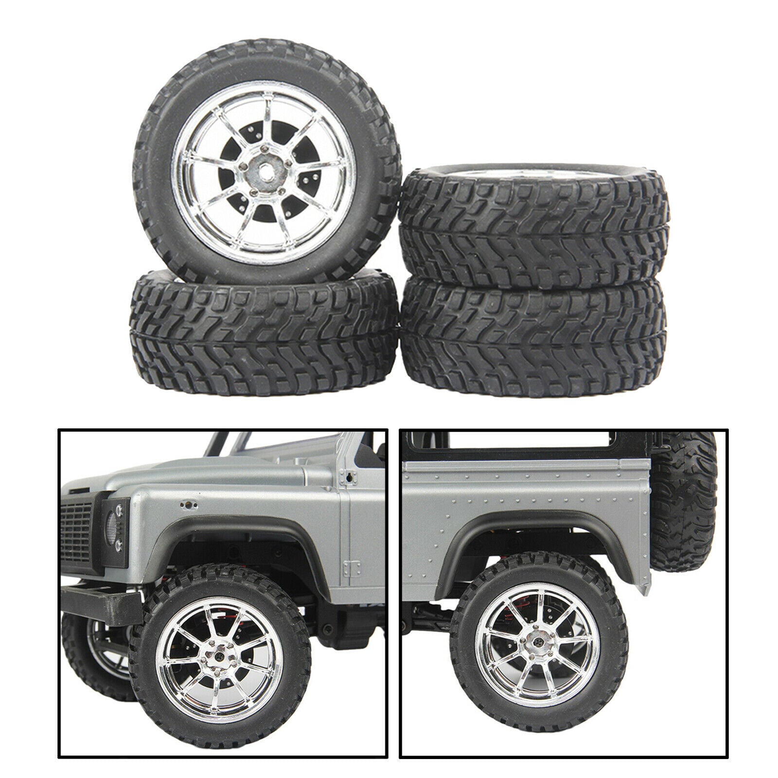 4pcs 76.5mm Rubber Tyres with Wheel Rims for MN D90 91 99 1/12 RC Crawlers