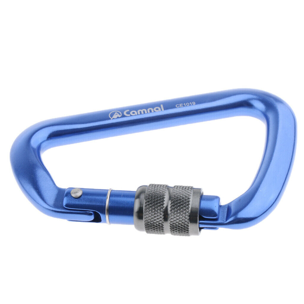 28KN Aluminum Climbing Mountaineering D Type Carabiner Blue Screw Lock