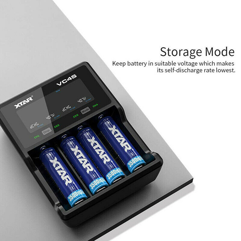 For XTAR VC4S 4-slots LCD Fast Charger for for 18650 Ni-MH Battery w USB Cable