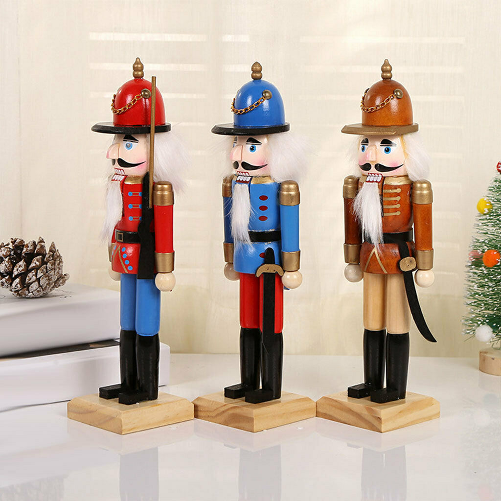 3Pieces Wood Nutcracker Soldier Birthday Hand Painted Kids Children Toys