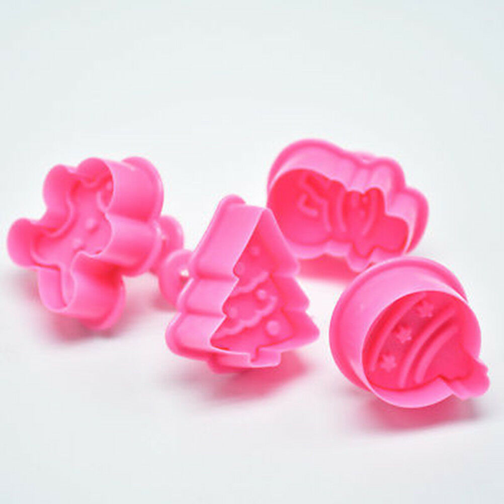 4pcs christmas cookie biscuit plunger cutter mould fondant cake mold bakin.l8